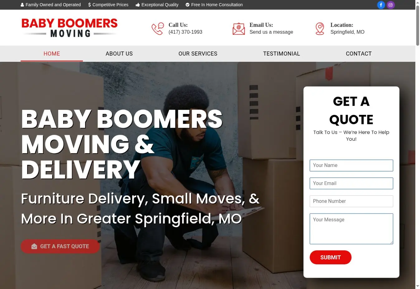 Baby Boomers Moving and Delivery website homepage