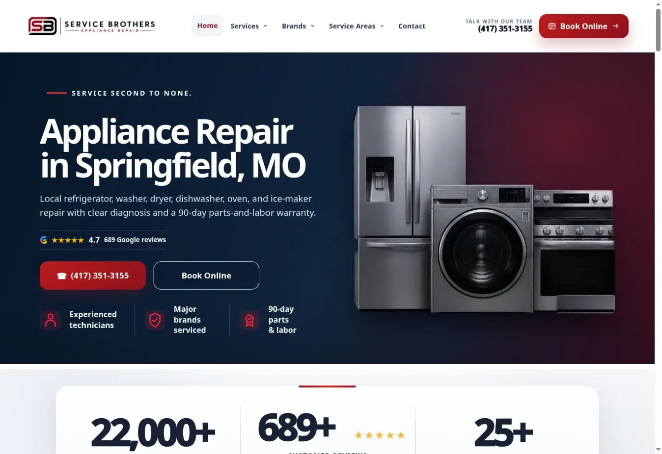 Service Brothers Appliance Repair website homepage
